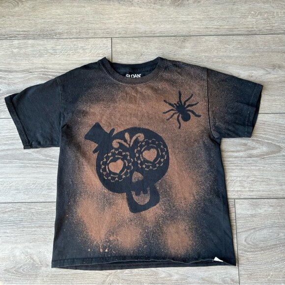 Halloween Skull Spider Tie  Dye Graphic Short Sleeve Shirt - Picture 4 of 13